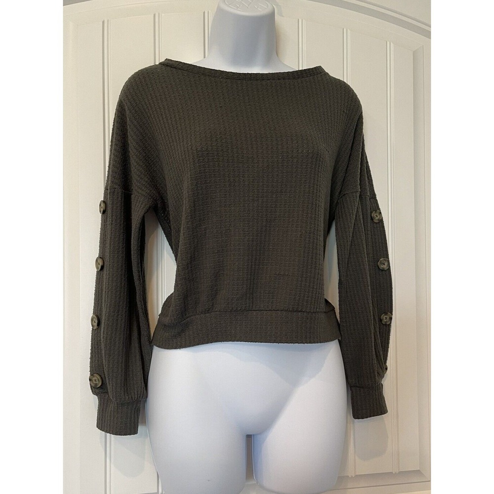 Paperoc‎ Womens Small Green Long Sleeve Shirt Blouse Top Light Sweater Type